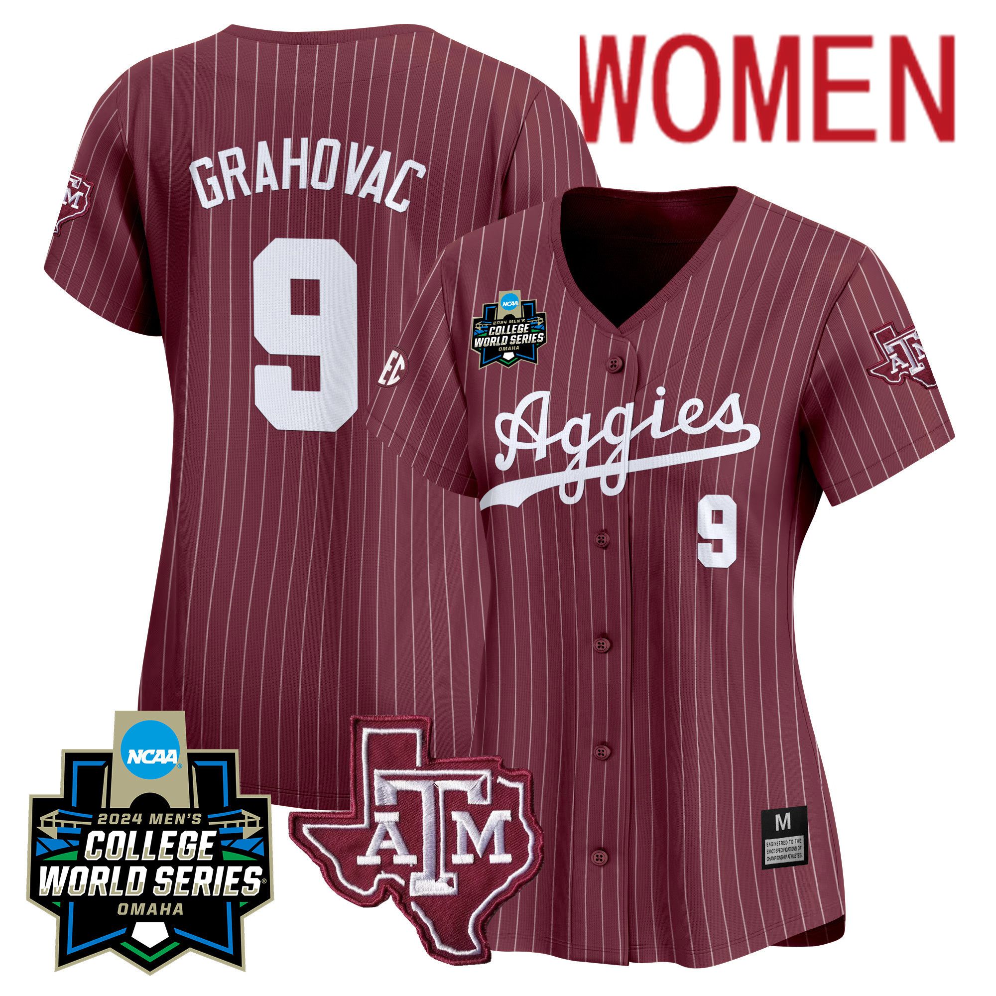 Women Texas A&M Aggies #9 Grahovac Red Stripe 2024 College World Series Vapor Premier Limited NCAA Jersey